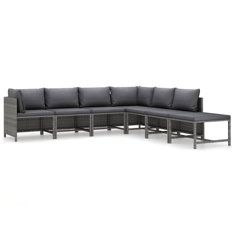 Avio 7pc Outdoor Modular Sofa Set with Ottoman, Dark Gray Poly Rattan - Benzara