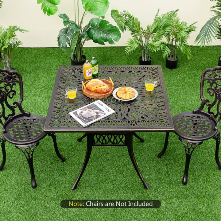 Hivvago 35.4 Inch Aluminum Patio Square Dining Table with Umbrella Hole-Bronze