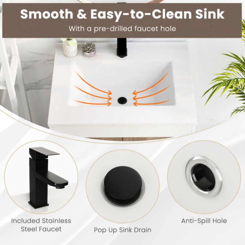 Hivvago 25 Inch Bathroom Vanity Sink Combo Cabinet with Doors and Open Shelf