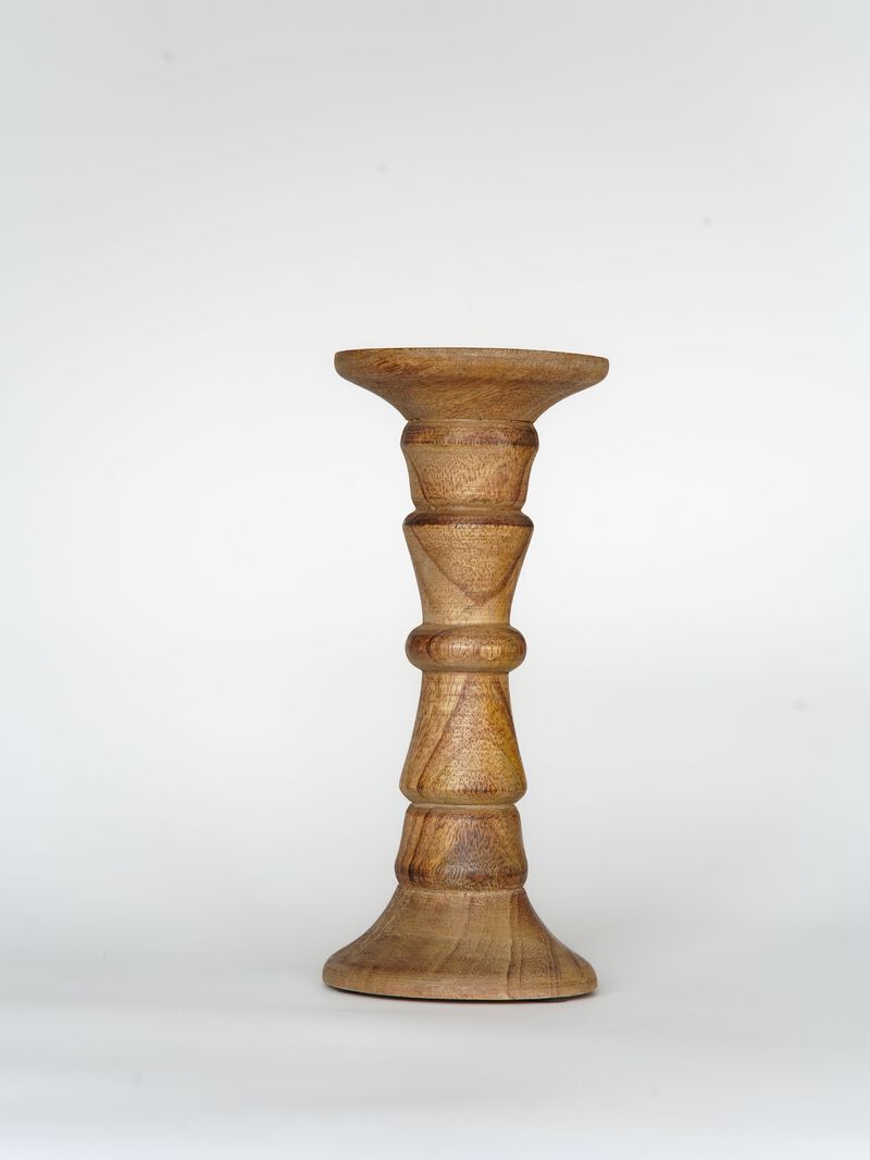 Traditional Wallnut Eco-friendly Handmade Mango Wood Set Of Two 6" & 9" Pillar Candle Holder BBH Homes