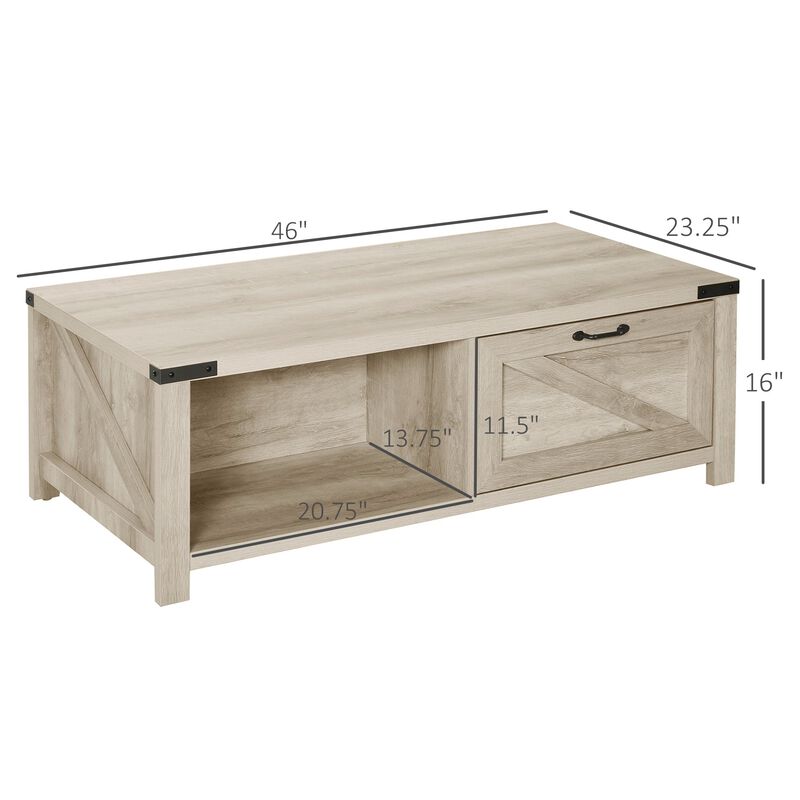 Oak Living Room Centerpiece: Farmhouse Coffee Table with Drawer