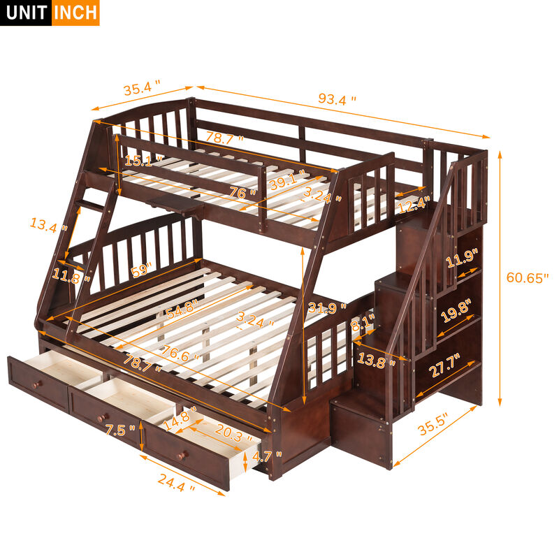 Merax Twin-Over-Full Bunk Bed with Drawers