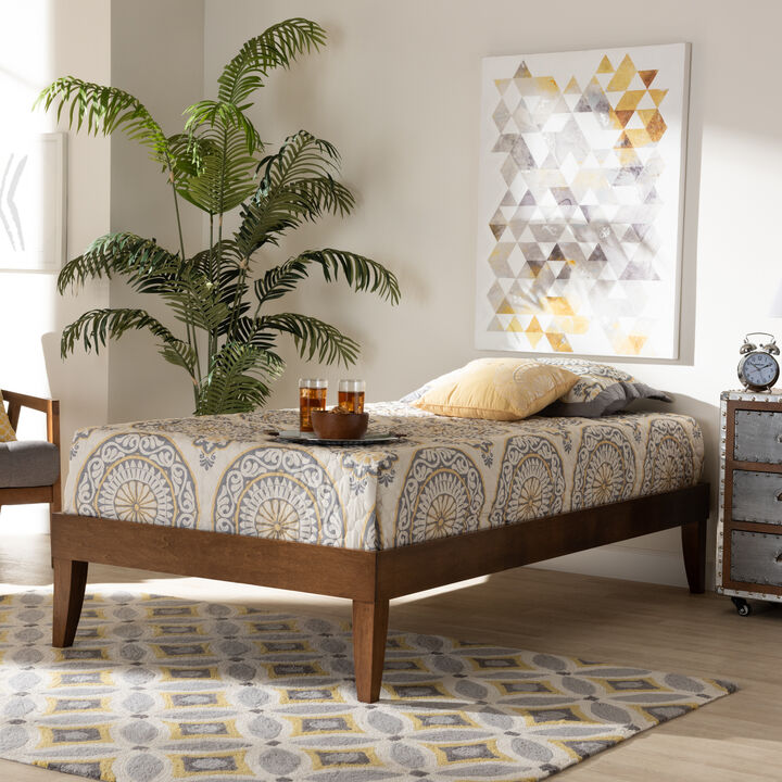 Baxton Studio Lucina Mid Century Modern Walnut Brown Finished Twin Size Platform Bed Frame