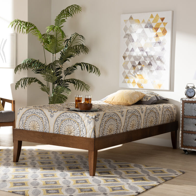 Baxton Studio Lucina Mid Century Modern Walnut Brown Finished Twin Size Platform Bed Frame