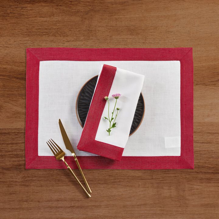 Solino Home 100% Pure Linen 14 x 19 Inch Placemats Set of 4 | Festive Edge