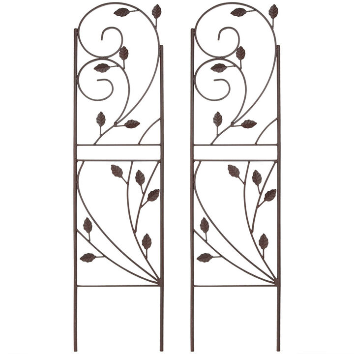 Sunnydaze 32 in Brown Steel Wire Swirl Leaf Garden Plant Trellis - Set of 2