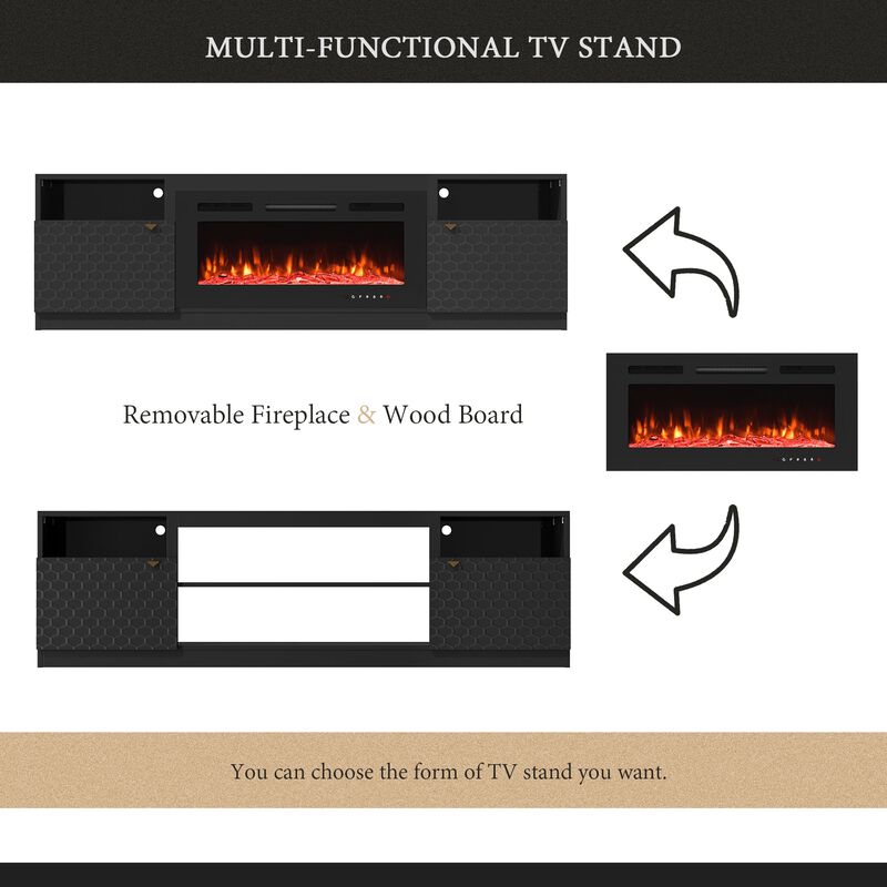 White TV Stand Fits TVs up to 70 in. with Two of Shelves and 36 in. Electric Fireplace