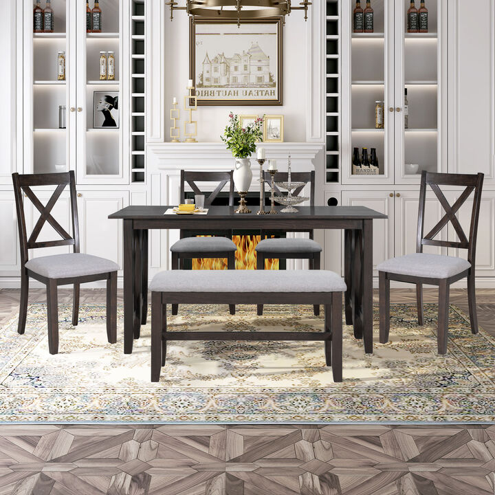 Merax  6-Piece Solid Wood  Family Dining Table Chiars Set