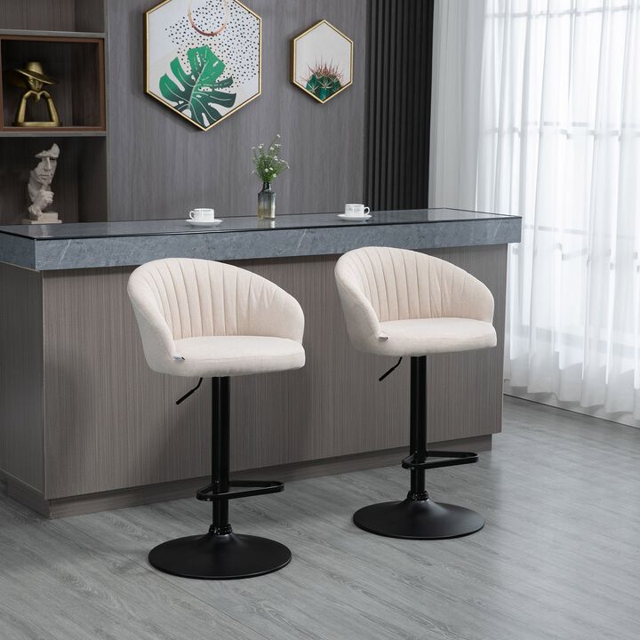 Beige Kitchen Seating: Adjustable Swivel Barstools with Linen Fabric