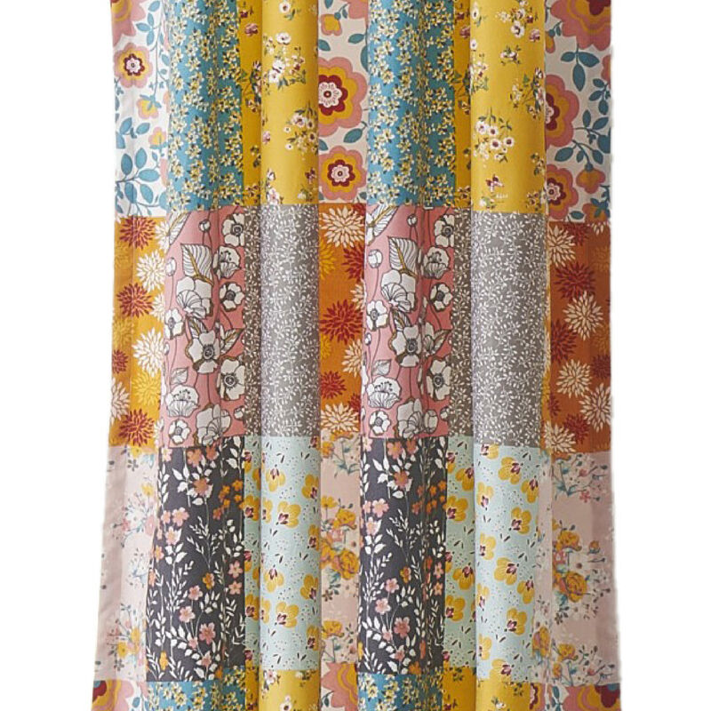 Turin 63 Inch Window Curtains, Brushed Microfiber, Multicolor Patchwork - Benzara