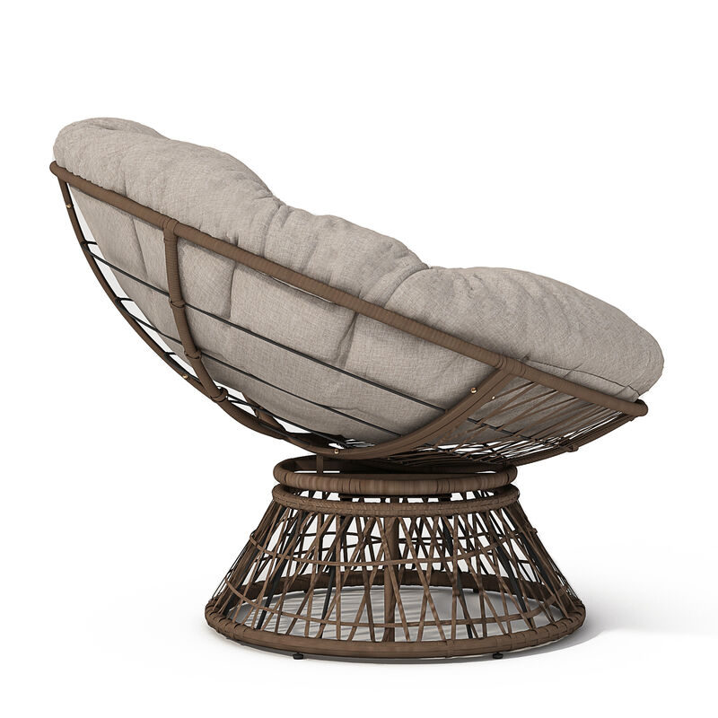 40" Ergonomic Wicker Chair with Cloud Thick Density Fabric Cushion,3-proof Cover,High Capacity Iron Frame,Fluid 360 Degree Swivel for Reading,Living Room, Bedroom,Lounge