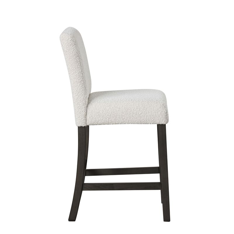 Ghy Counter Height Chair Set of 2, White Fabric, Solid Acacia Wood - Benzara