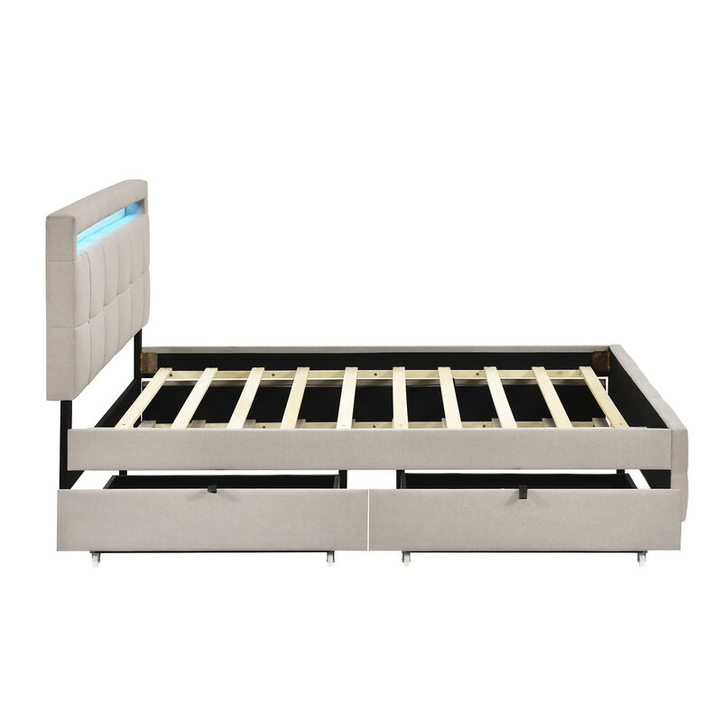 Merax Upholstered Platform Bed with LED Frame