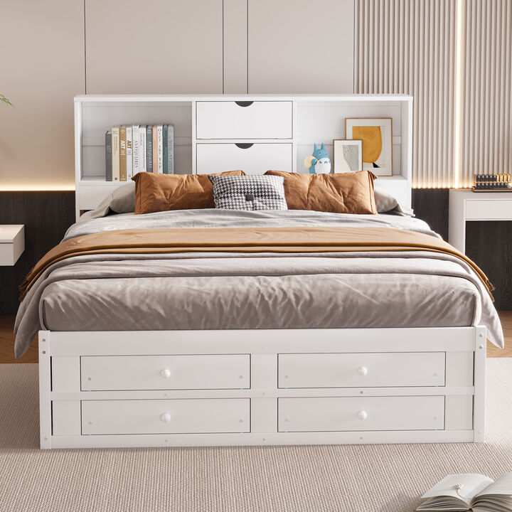 Merax Platform Bed with Storage Headboard and 8 Drawers