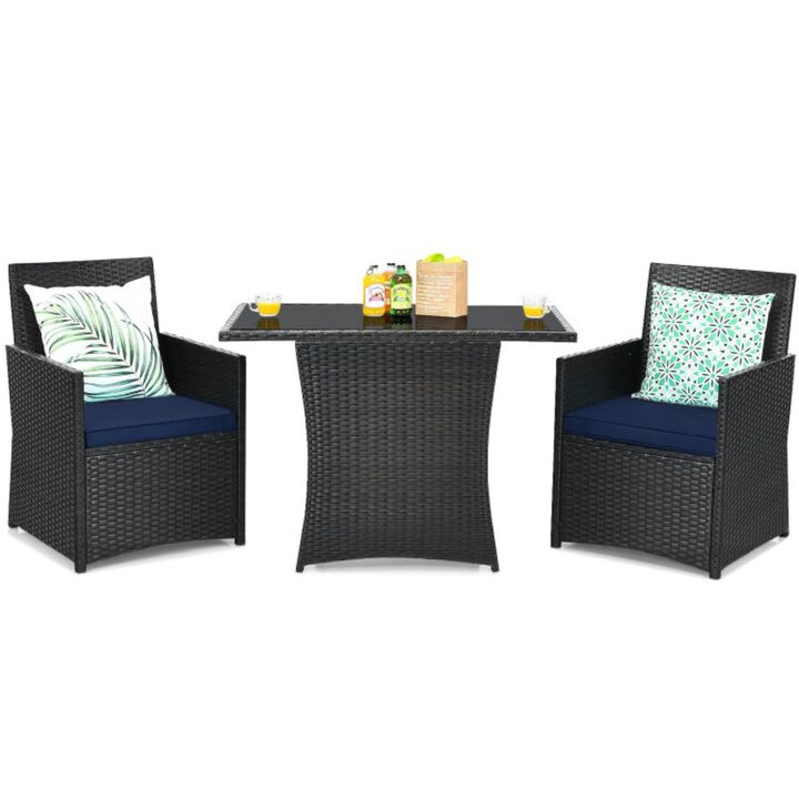 Hivvago 3 Pieces Patio Rattan Furniture Set with Cushion and Sofa Armrest