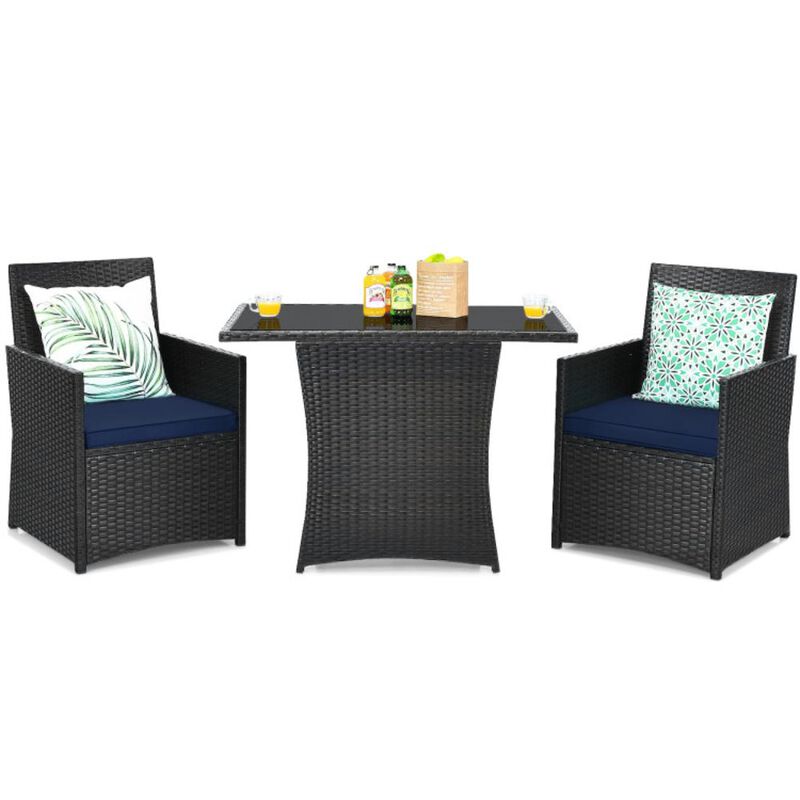 Hivvago 3 Pieces Patio Rattan Furniture Set with Cushion and Sofa Armrest