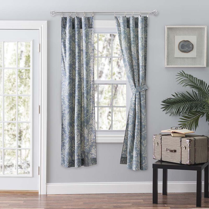 Ellis Curtain Lexington Leaf Pattern on Colored Ground Curtain Pair with Ties