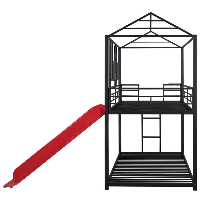 Twin Over Twin Metal Bunk Bed, Metal House Bed With Slide, Threes Available