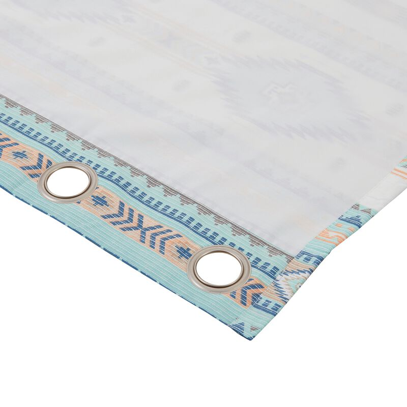 Kiev 84 Inch Window Valance, Microfiber Blue Southwest Design, Grommets-Benzara