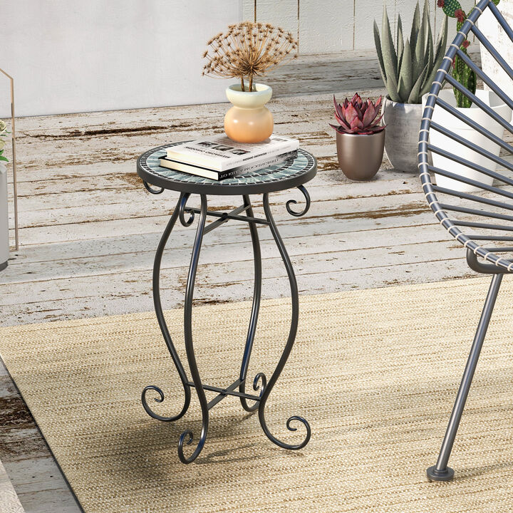 Small Plant Stand with Weather Resistant Ceramic Tile Tabletop