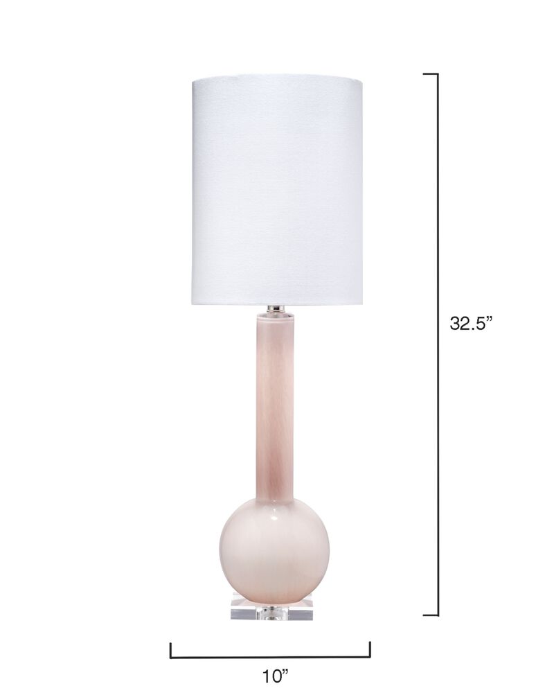 Studio Table Lamp, Leaf Green Glass With Tall Thin Drum Shade, Pink