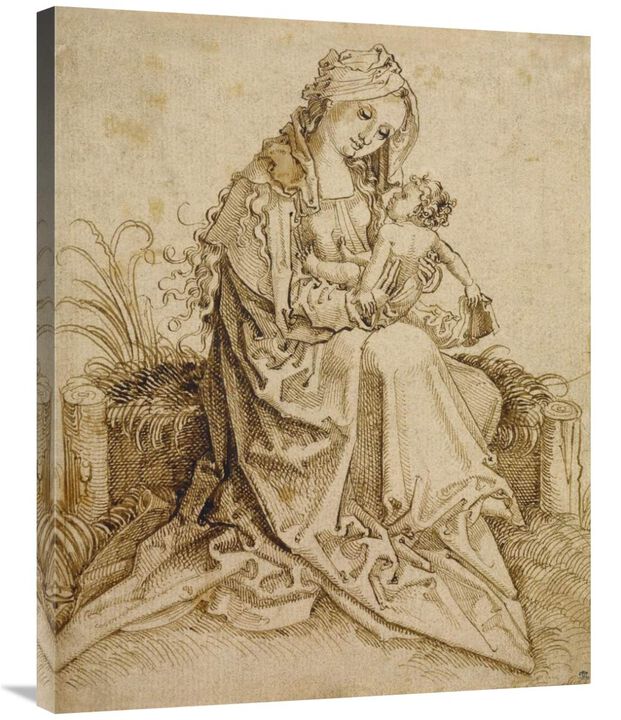 The Virgin and Child on a Grassy Bench-Canvas Art-28x35