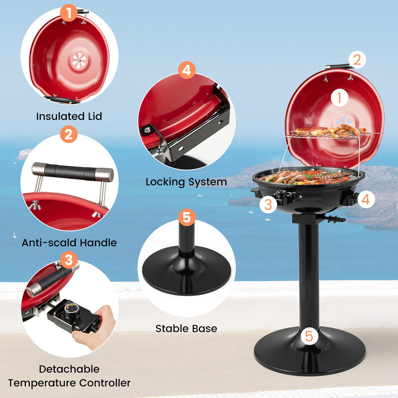1600W Electric BBQ Grill with Removable Non-Stick Warming Rack