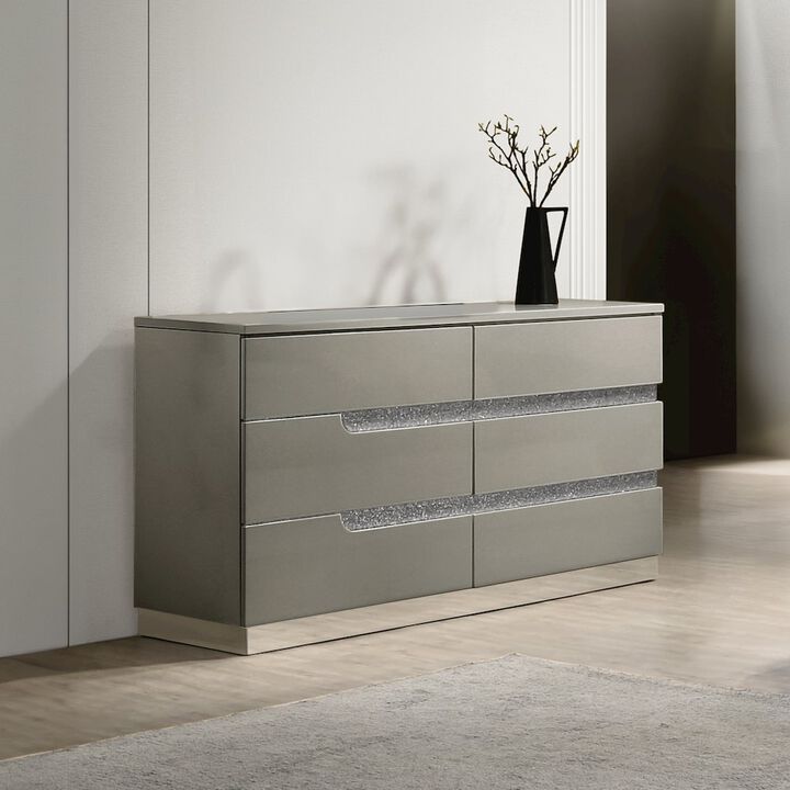 New Classic Furniture Paradox Glam Wood 6-Drawer Dresser, Gray