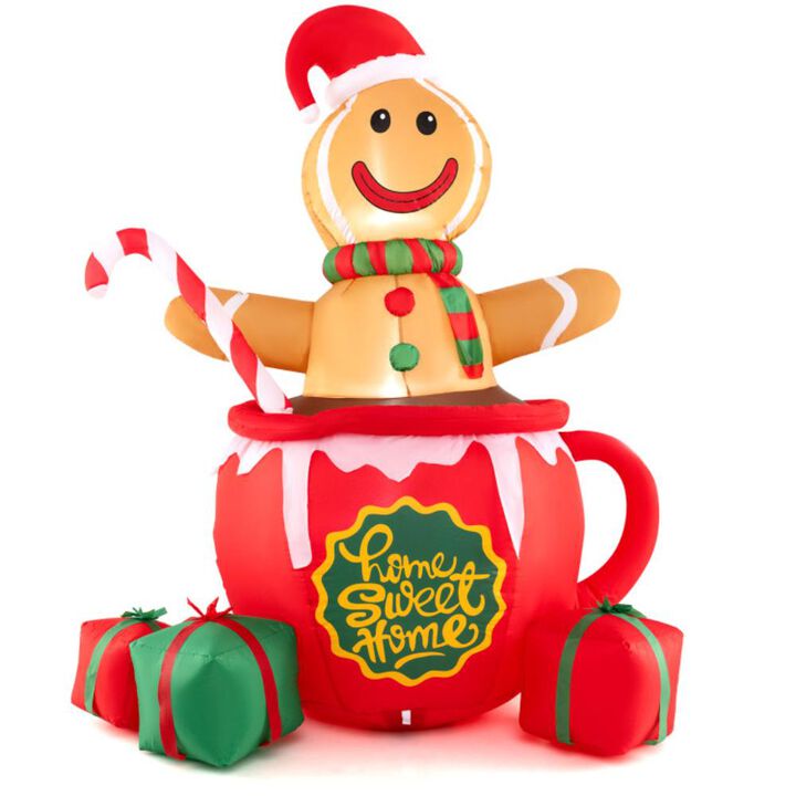 Hivvago 7 Feet Inflatable Gingerbread Man in Hot Cocoa Mug with Built-in LED Lights and Gift Boxes Hivvago 7 Feet Inflatable Gingerbread Man in Hot Cocoa Mug with Built-in LED Lights and Gift Boxes