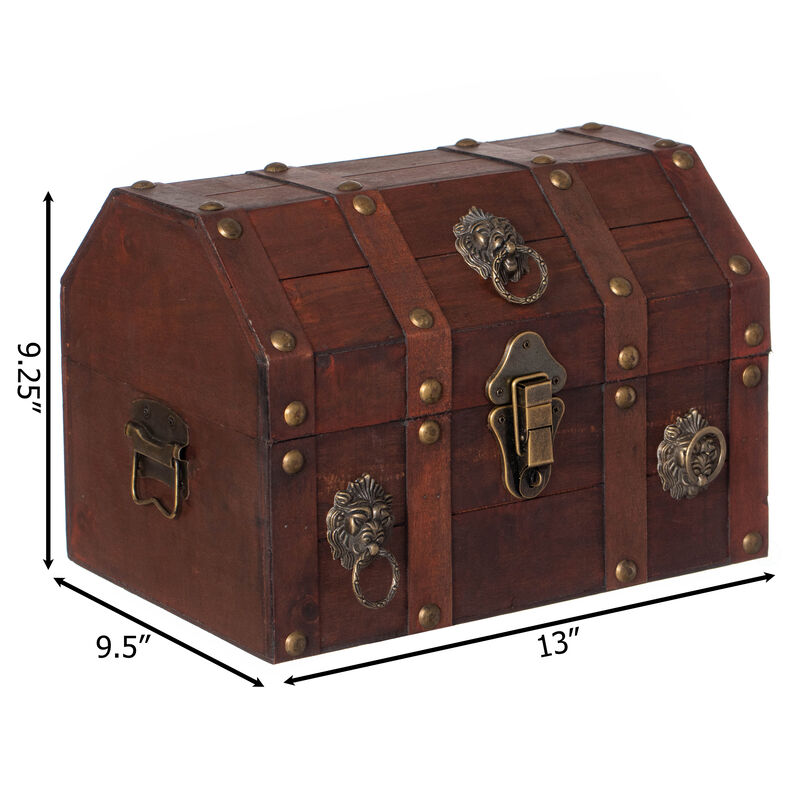 Handmade Pirate Treasure Chest with Lockable Latch - Vintage Wooden Storage Trunk and Treasure Box with Hinged Lid - Antique Decorative Storage Box for Pirate-Themed Birthday Party and Keepsakes