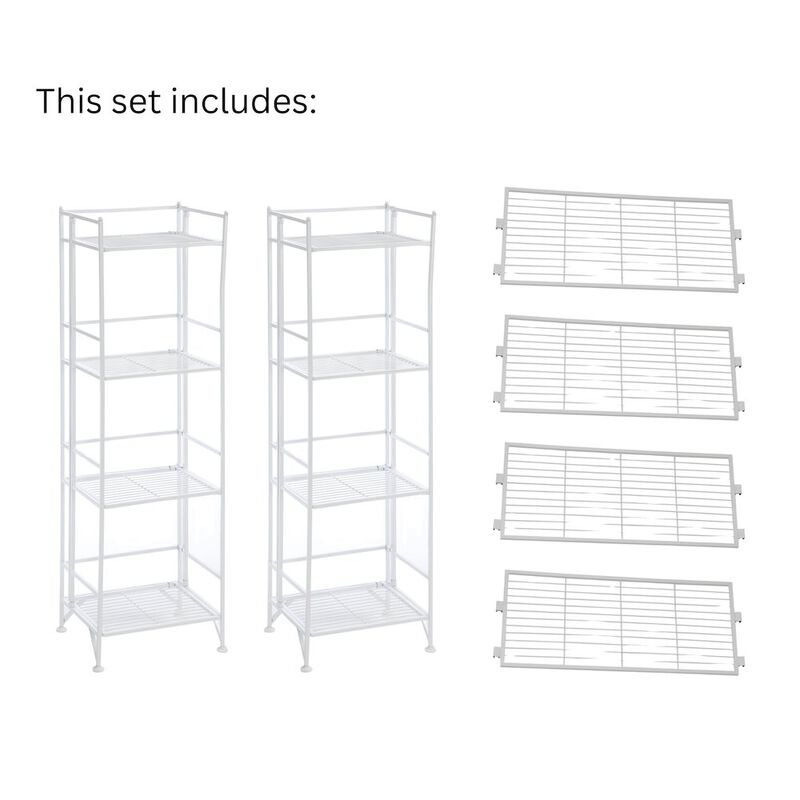 Convenience Concepts Xtra Storage 4 Tier Folding Metal Shelves with Set of 4 Extension Shelves
