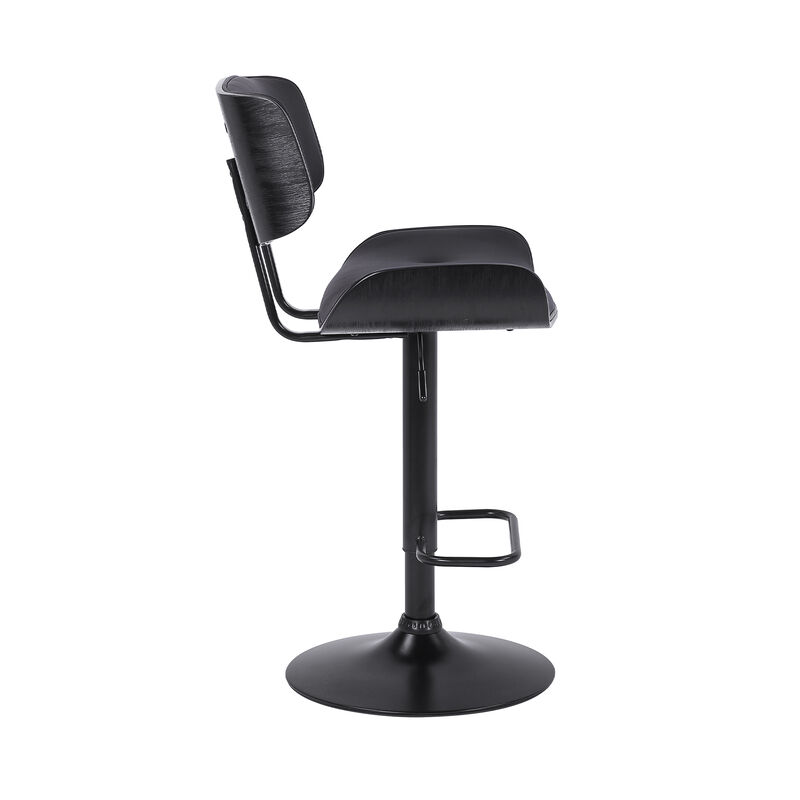 Brooklyn Adjustable Swivel Black Faux Leather and Black Wood Stool with Black Base
