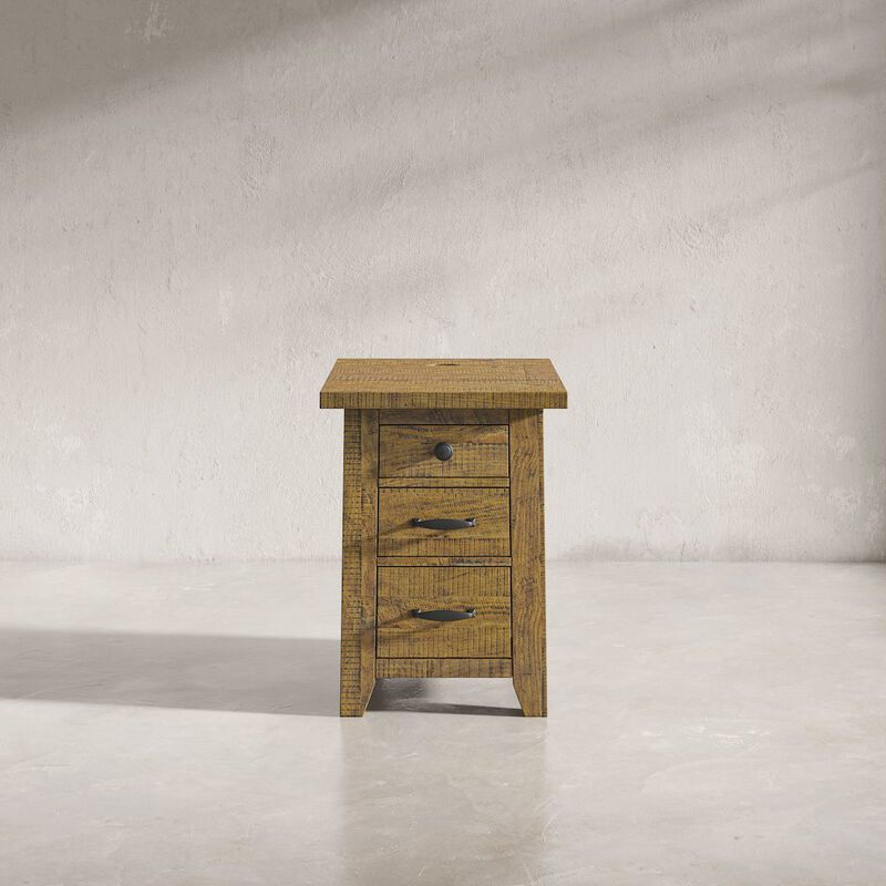 Jofran Telluride Rustic Farmhouse Solid Wood USB Charging Chairside End Table