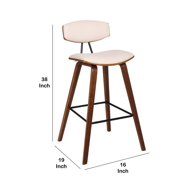 28.5 Inches Contoured Seat Leatherette Barstool, Cream - Benzara