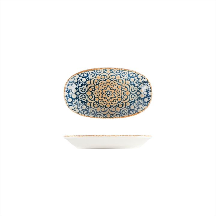 Alhambra 7.5" x 4.25" x h:1" Oval Decorated Porcelain Platter (Set of 2)