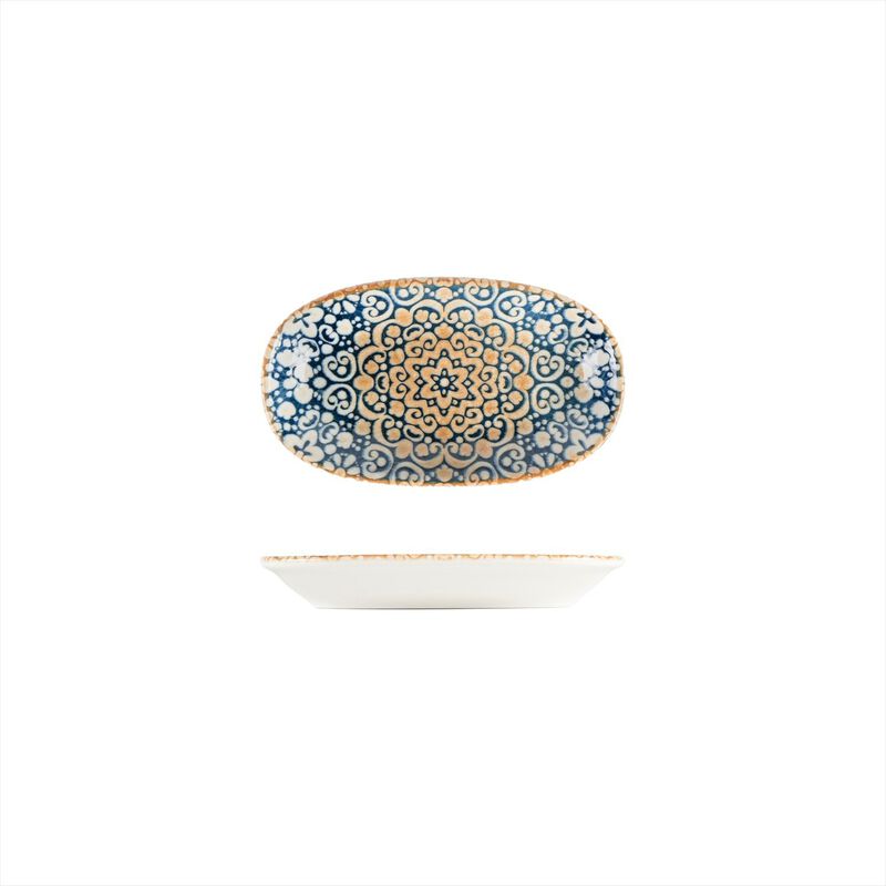 Alhambra 7.5" x 4.25" x h:1" Oval Decorated Porcelain Platter (Set of 2)