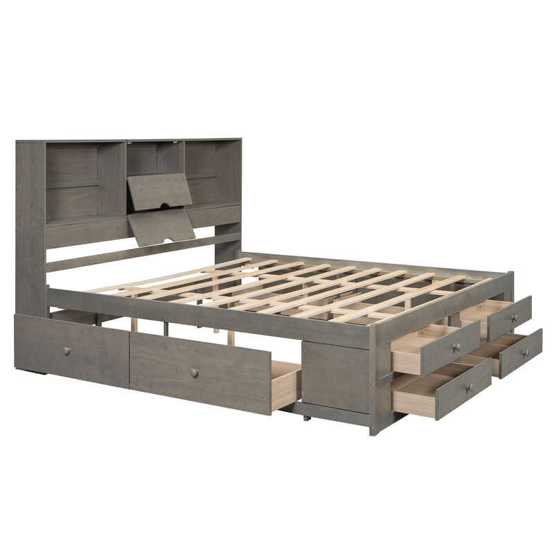 Merax Platform Bed with Storage Headboard and 8 Drawers