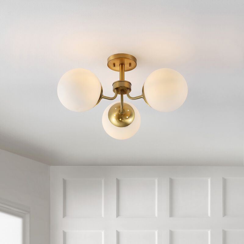 Olivier 3-Light Bohemian Farmhouse Iron/Frosted Glass LED Semi Flush Mount