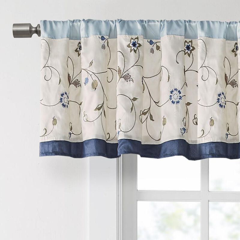 Belen Kox Serene Navy Embroidered Window Valance, Belen Kox