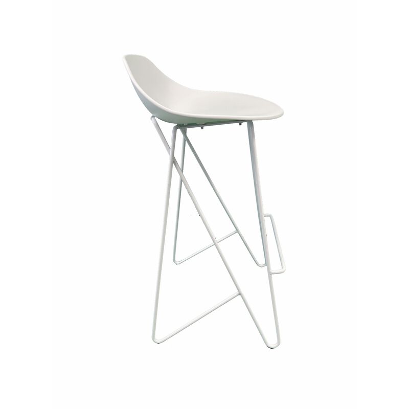 Bert 30 Inch Barstool Chair Set of 2, Low Back, Geometric White Metal - Benzara