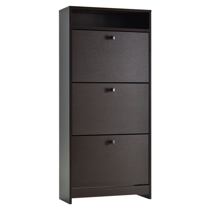 Espresso Shoe Storage: 3-Drawer Cabinet with Spacious Top Surface