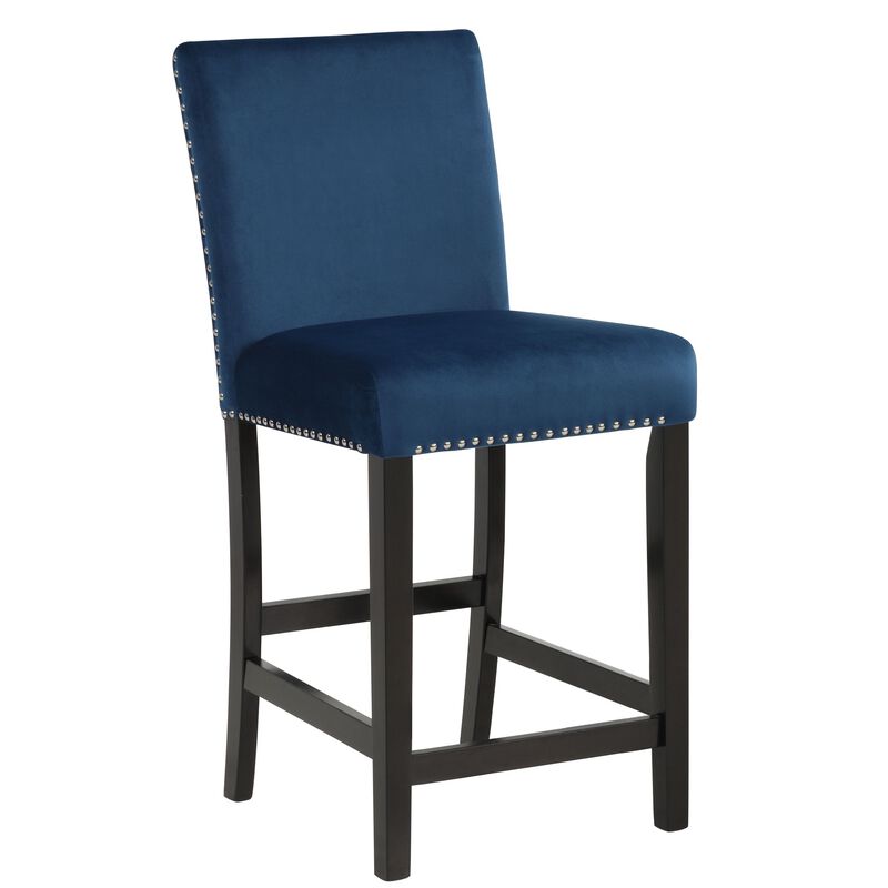 Kate 42 Inch 5 Piece Counter Table Set with Velvet Seating, Blue - Benzara