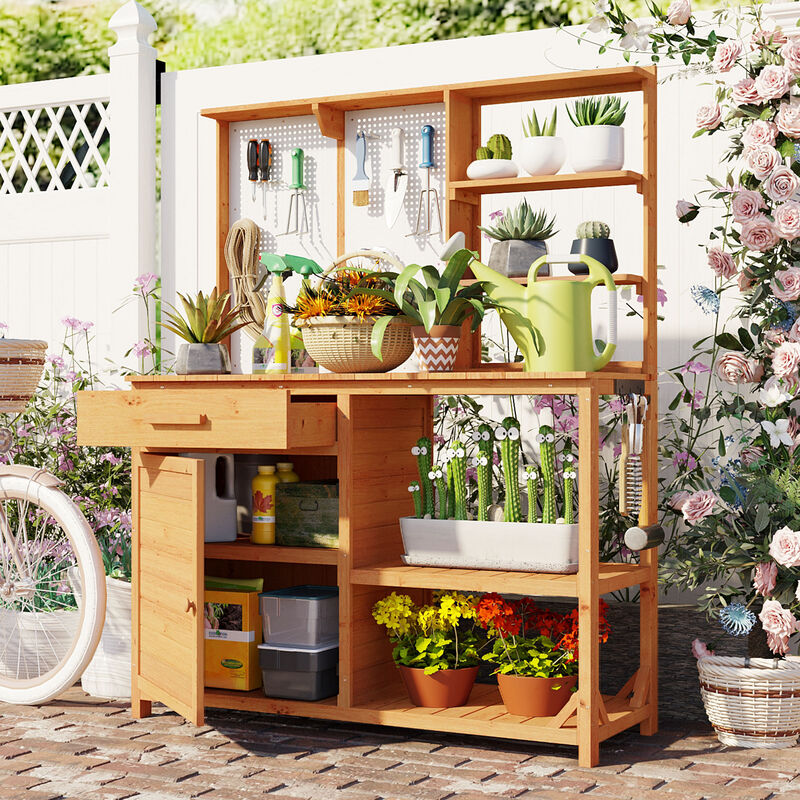 Merax Fir Wood Potting Bench with Hutch