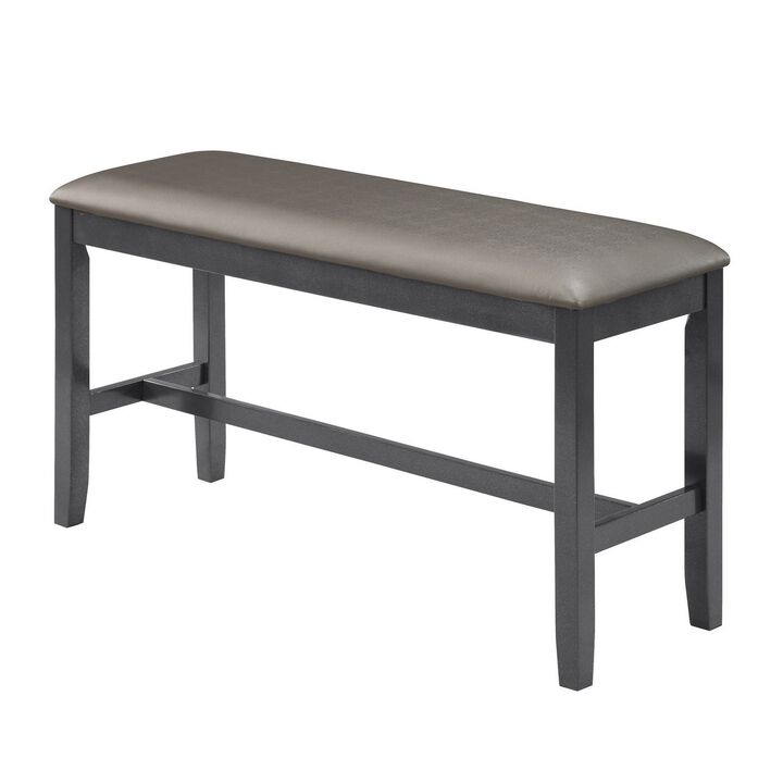 48 Inch Dining Bench, Padded Seat Cushion, Metallic Gray Upholstery, Black-Benzara