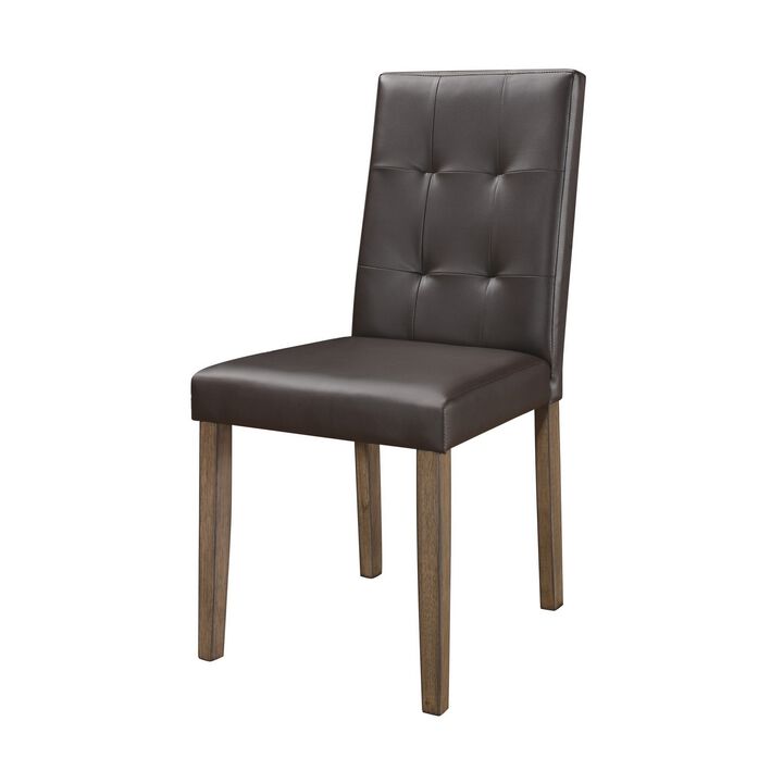 Leatherette Side Chair with Tufted Backrest, Set of 2, Espresso Brown-Benzara