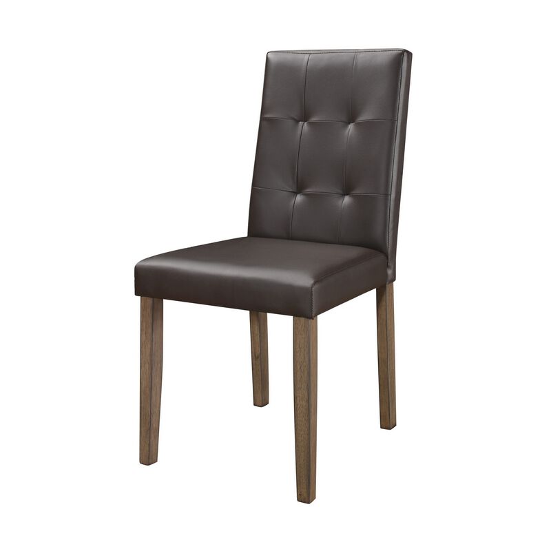 Leatherette Side Chair with Tufted Backrest, Set of 2, Espresso Brown-Benzara