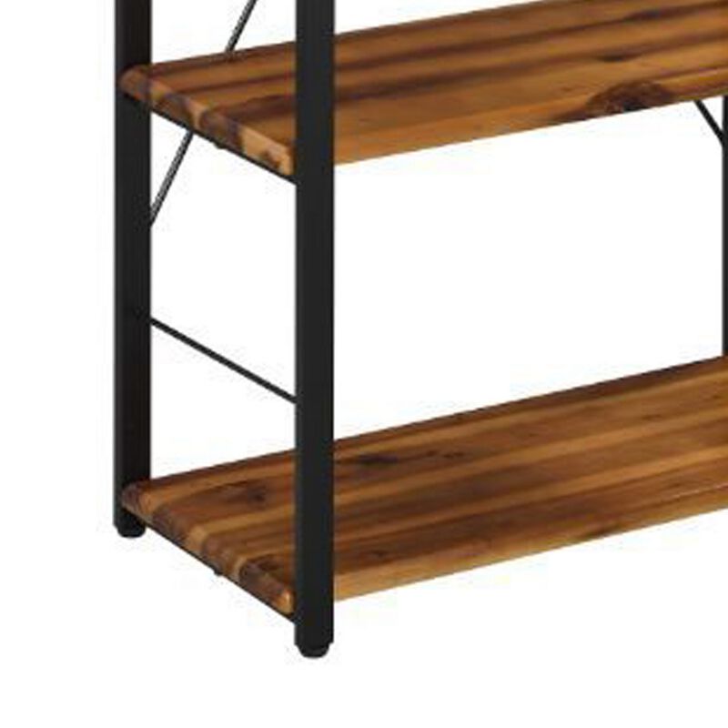 Industrial Bookshelf with 4 Shelves and Open Metal Frame, Brown and Black-Benzara