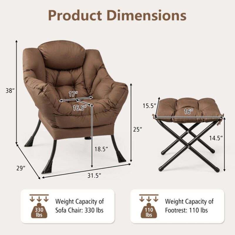 Hivvago Modern Accent Sofa Chair with Folding Footrest and Side Pocket-Brown