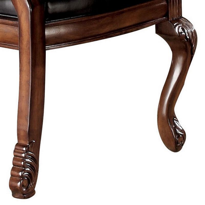 Loki 28 Inch Dining Chair, Nailhead Trim, Faux Leather, Set of 2, Brown-Benzara
