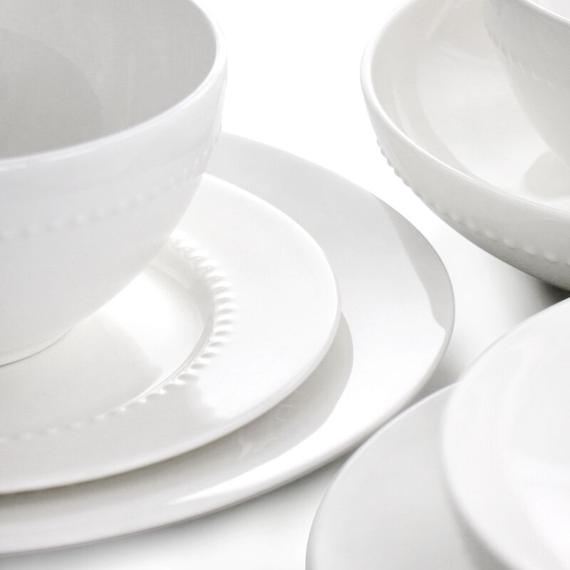Gibson Elite Embossed Bone China 16 Piece Double Bowl Dinnerware Set in White